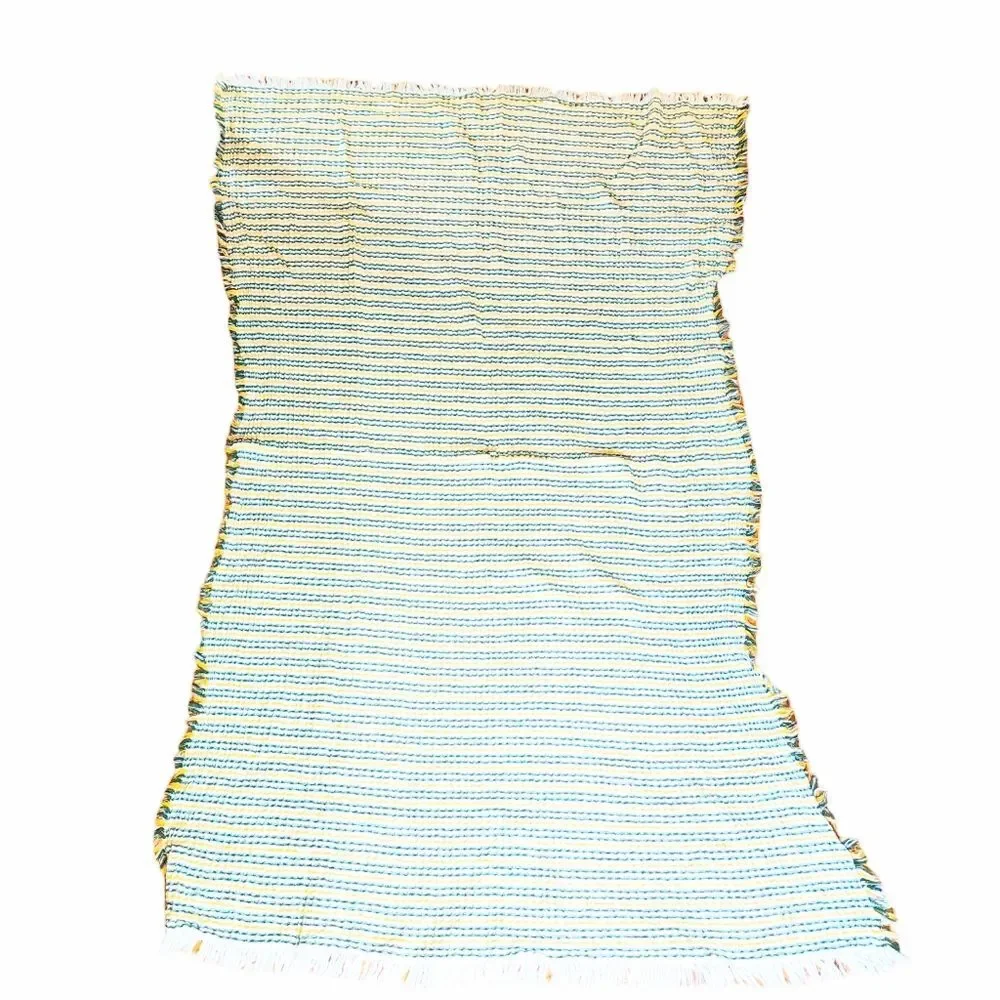 INUP Home Portugal Made Green & Yellow Cotton Waffle Weave Fringed Throw 51